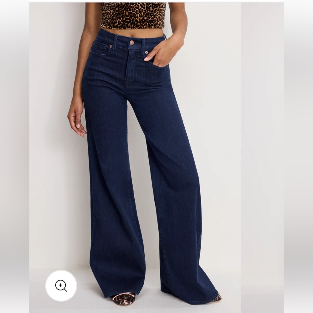 Good American Good Waist Palazzo dark blue denim size 4/27 - Picture 2 of 7
